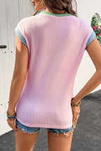 Color Block Corded Knit Crew Neck Tee