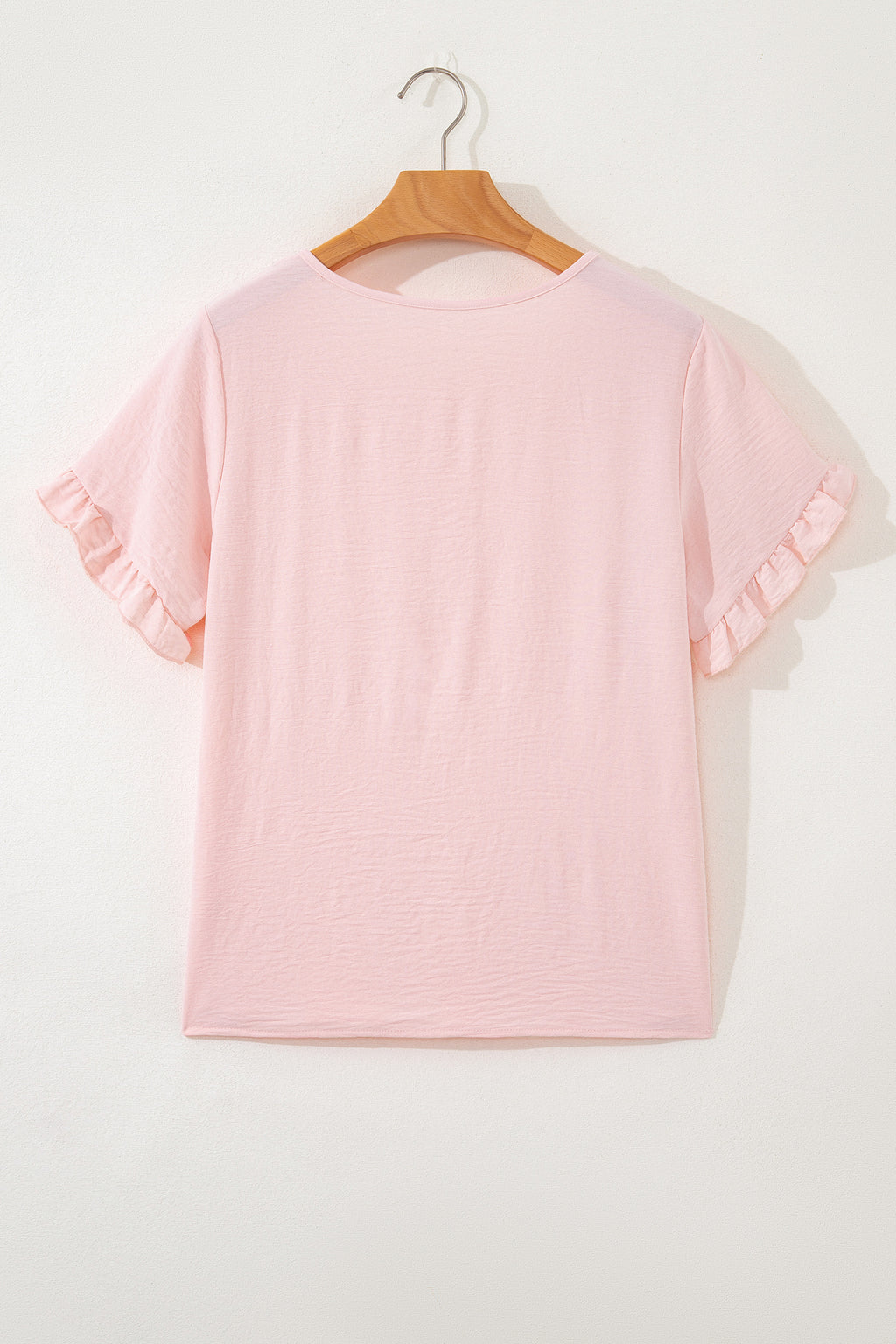 Solid Color Ruffle Trim Short Sleeve Blouse