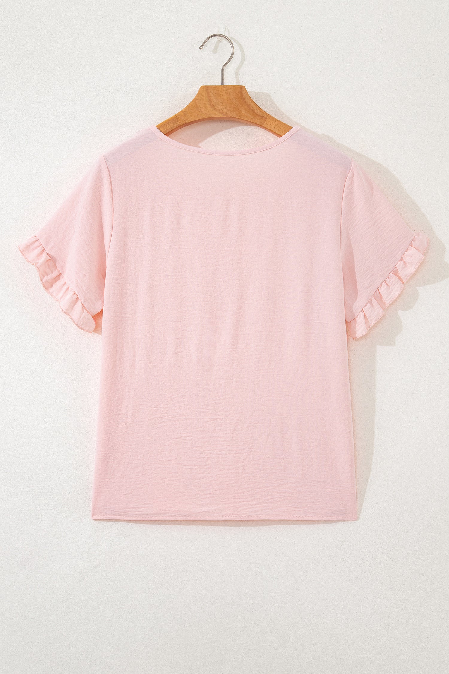 Solid Color Ruffle Trim Short Sleeve Blouse