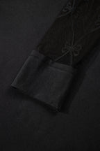 Black Solid Color Bow Textured Patchwork Long Sleeve Tee