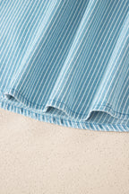 Sky Blue Stripe Cuffed Short Sleeve Button up Loose Shirt