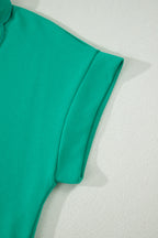 Solid Color Snap Button Polo Collar Short Sleeve Scallop Hem Mini Dress