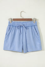 Mineral Washed Drawstring Elastic Waist Raw Cut Shorts