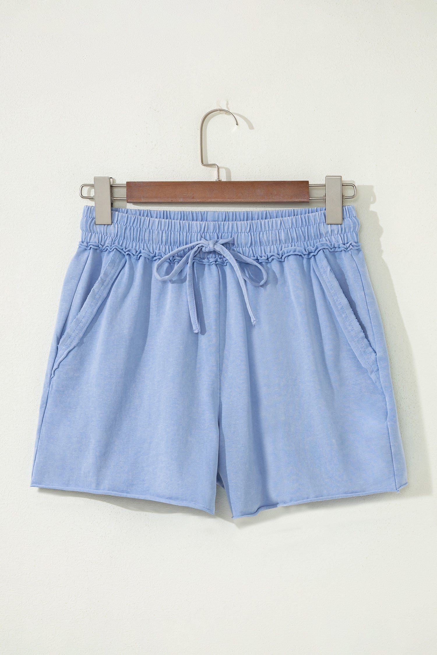 Mineral Washed Drawstring Elastic Waist Raw Cut Shorts