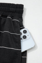 Striped Half Sleeve Tee Drawstring Shorts 2pcs Set