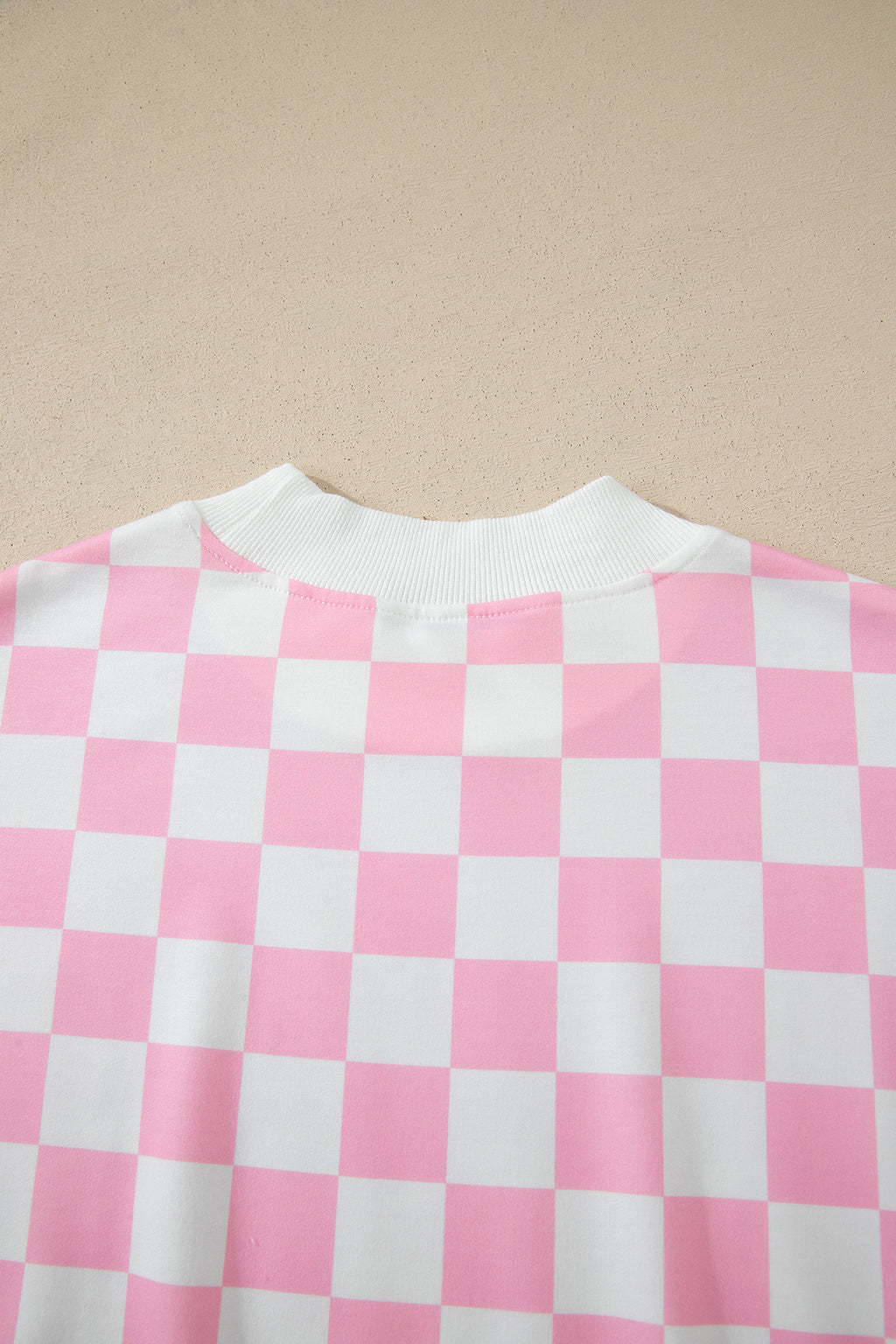 Checkered Print Colour Block Trim Mock Neck Short Set