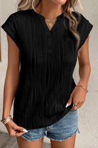 Wavy Textured Button V Neck Tee