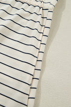 Beige Stripe Drawstring Tunic Tank Mini Dress with Pockets