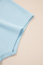 Solid Colour Ribbed Trim Short Sleeve Top Drawstring Loose Pants 2pcs Outfit