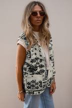 Sherpa Paisley Print Pocketed Western Fashion Vest Jacket