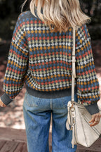 Multicolour Dotty Pattern Knit Button Front V Neck Sweater Cardigan