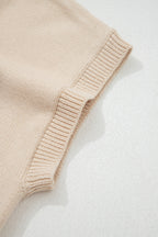 Parchment Corded Horseshoes Ribbed Trim Mock Neck Short Sleeve Sweater