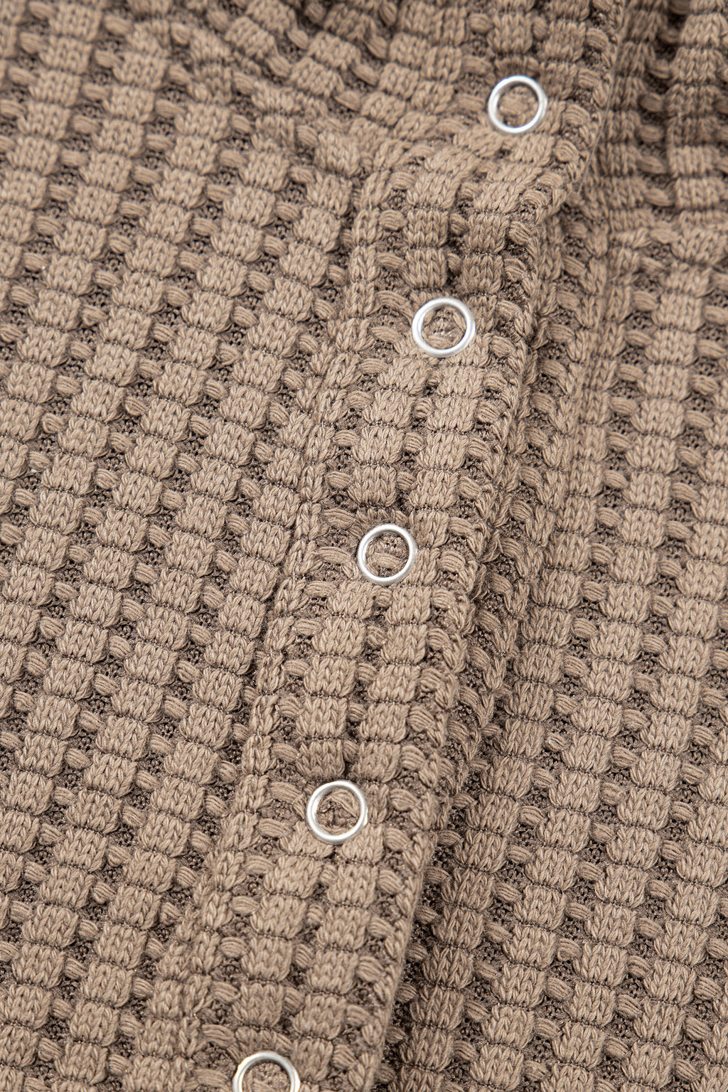 Casual Solid Color Textured Snap Button Collared Baggy Top