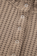 Casual Solid Color Textured Snap Button Collared Baggy Top