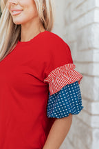 Beau Blue Stars Stripes Short Puff Sleeve Top