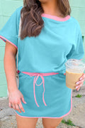 Plus Size Contrast Trim T Shirt and Skirt Two Piece Set