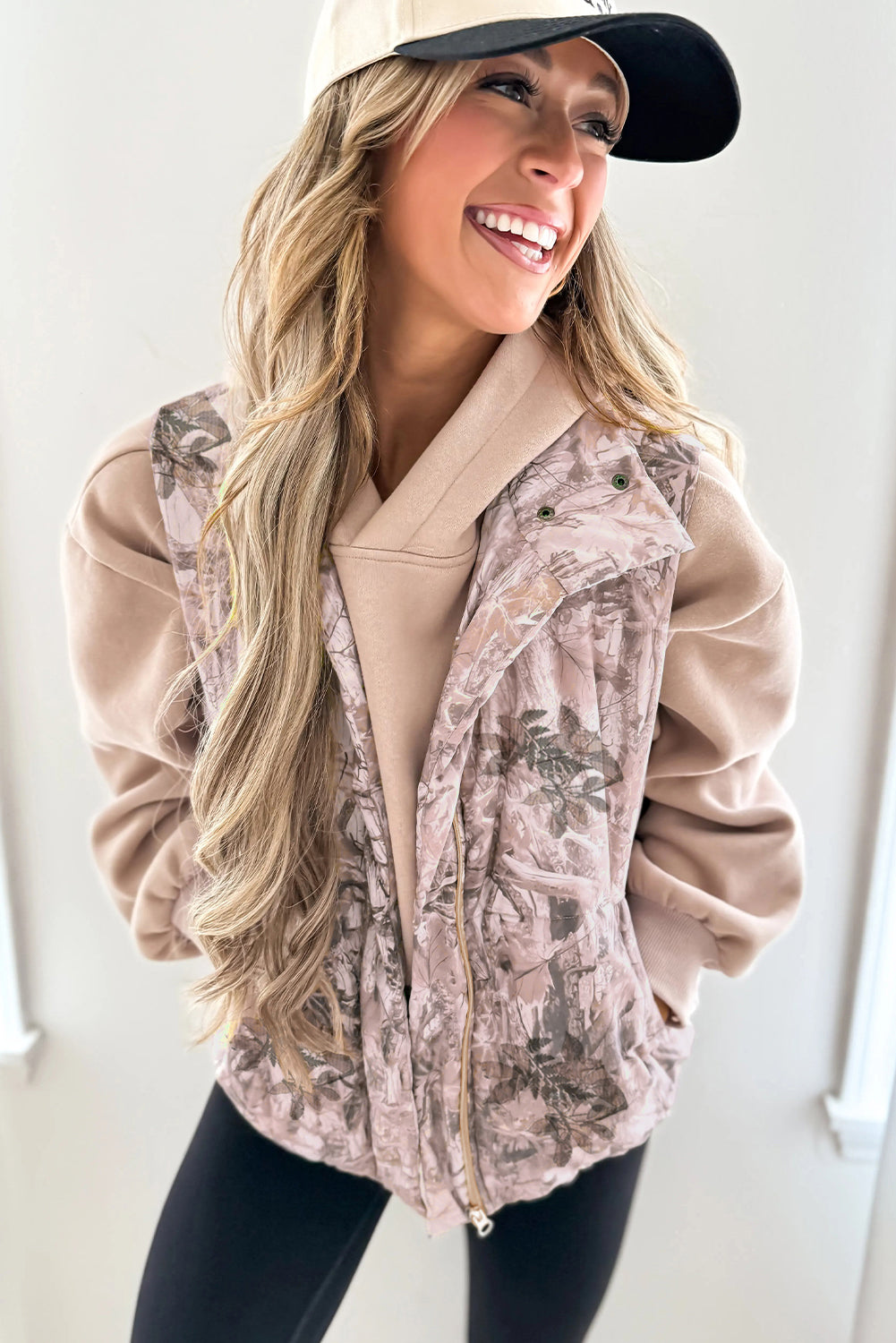 Camo Leaf Print Winter Puffer Vest