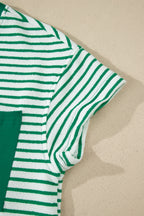 Striped Crew Neck Tee Drawstring Waist Cropped Pants Set