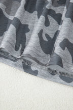 Gray Camouflage Print Round Neck T Shirt