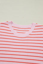 Pink Stripe Textured Knit Sleeveless Casual Sweater Top