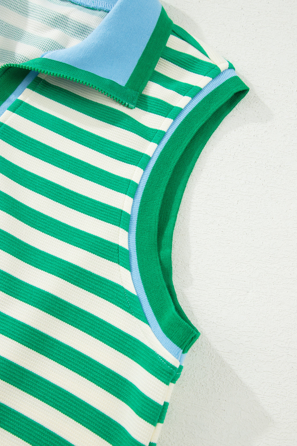 Textured Stripe Print Contrast Trim Zip Collar Sleeveless 2pcs Skort Set