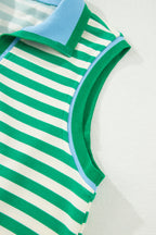 Textured Stripe Print Contrast Trim Zip Collar Sleeveless 2pcs Skort Set