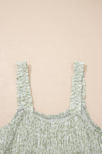 Green Smocked Bodice Square Neck Sleeveless Floral Jumpsuit