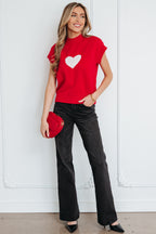 Pink Valentine Heart Graphic Cropped Short Sleeve Sweater