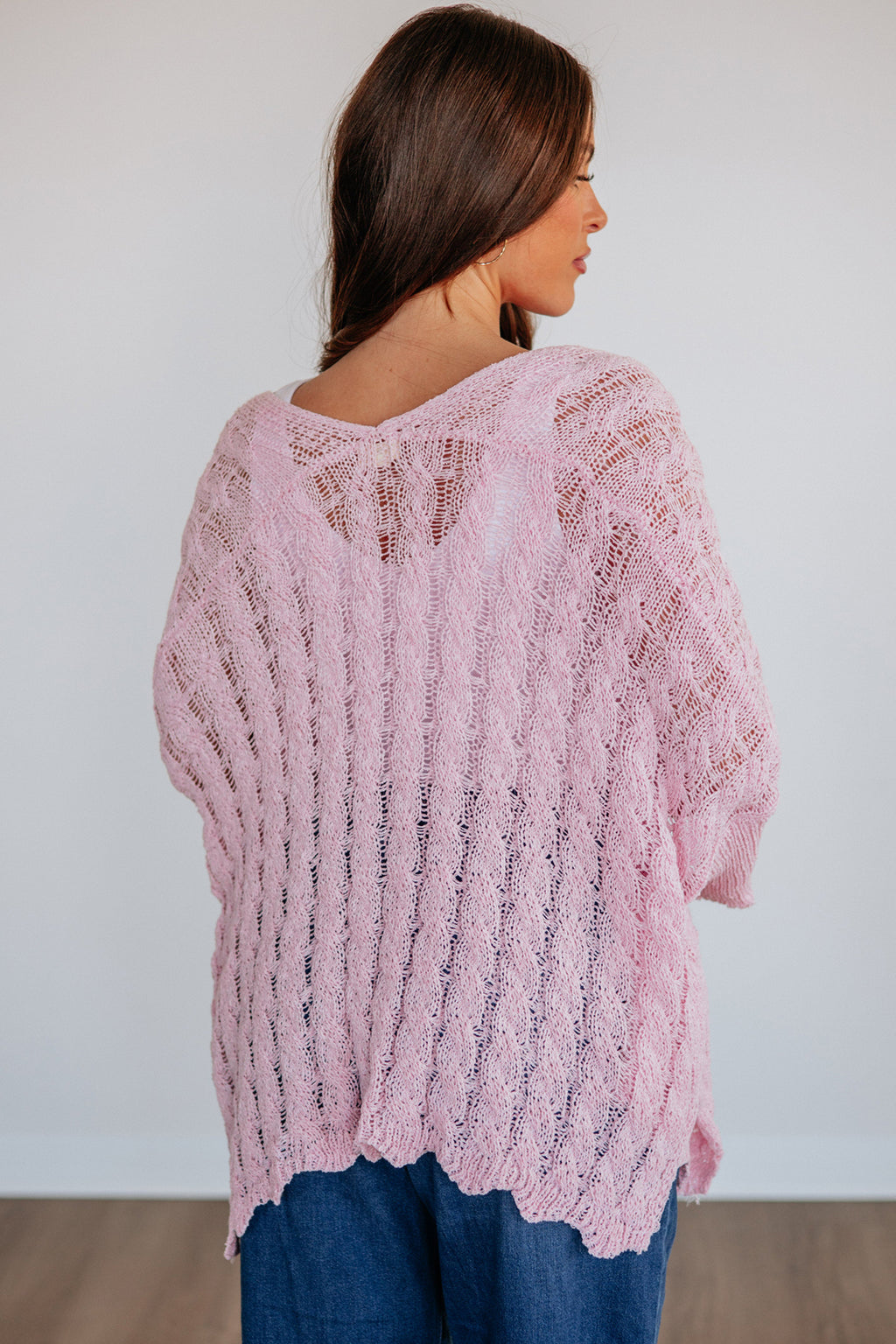 Pink Drop Shoulder Cut-Out Detail Tunic Cardigan