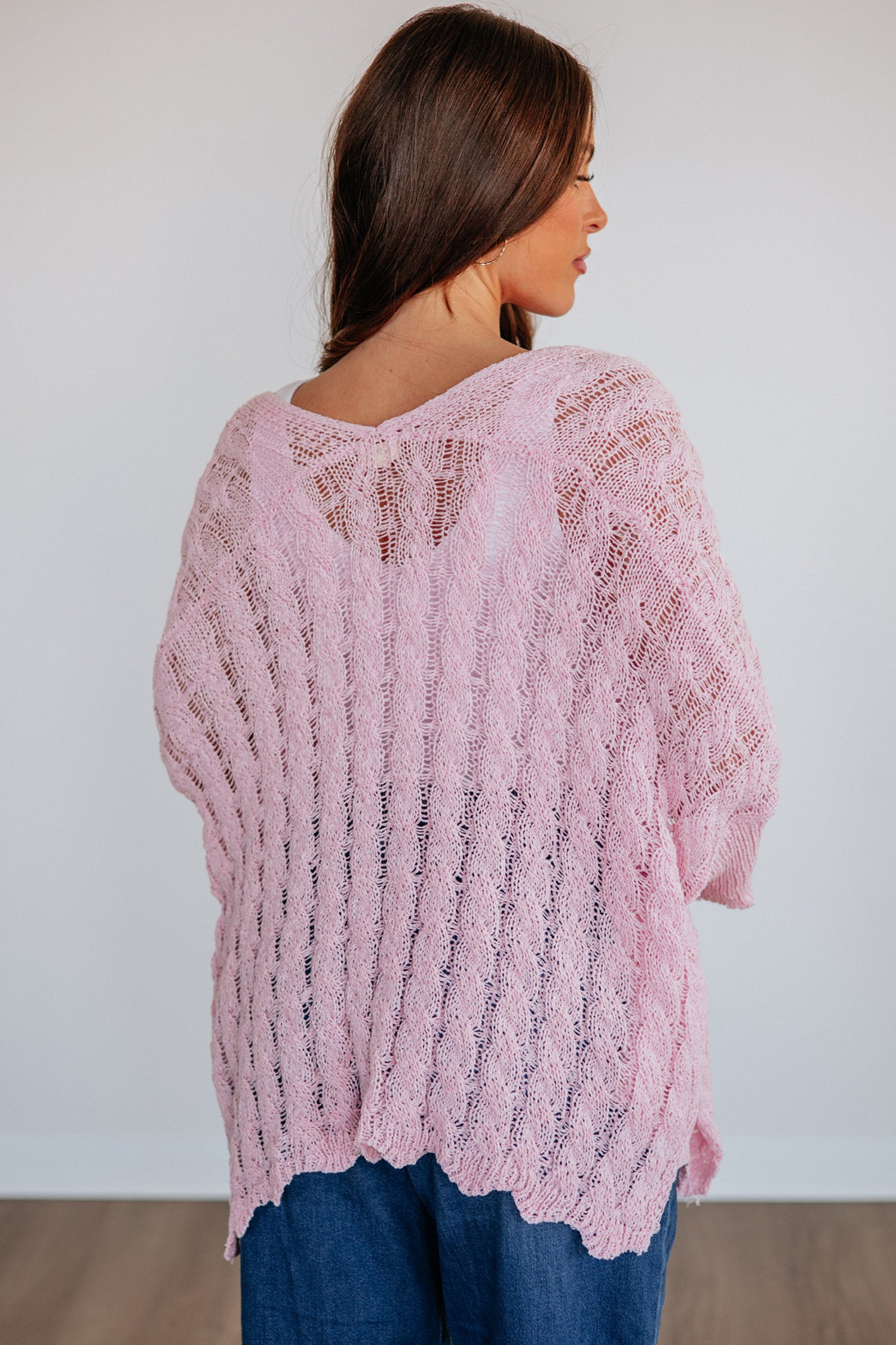 Pink Drop Shoulder Cut-Out Detail Tunic Cardigan