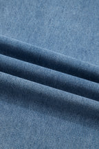 Dusk Blue Pleated Wide Leg Retro Pocketed Denim Jumpsuit
