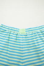 Striped Color Block Detail Long Sleeve Pullover Elastic Waist Pull On Shorts 2pcs Set