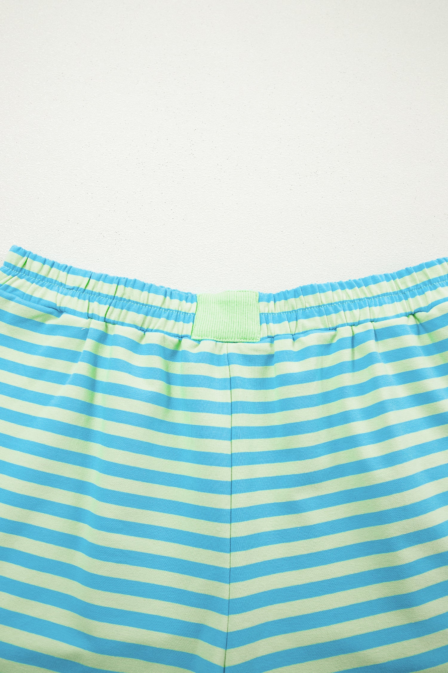 Striped Color Block Detail Long Sleeve Pullover Elastic Waist Pull On Shorts 2pcs Set