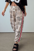 Camouflage Print Striped Side Panel Patchwork Drawstring Pants