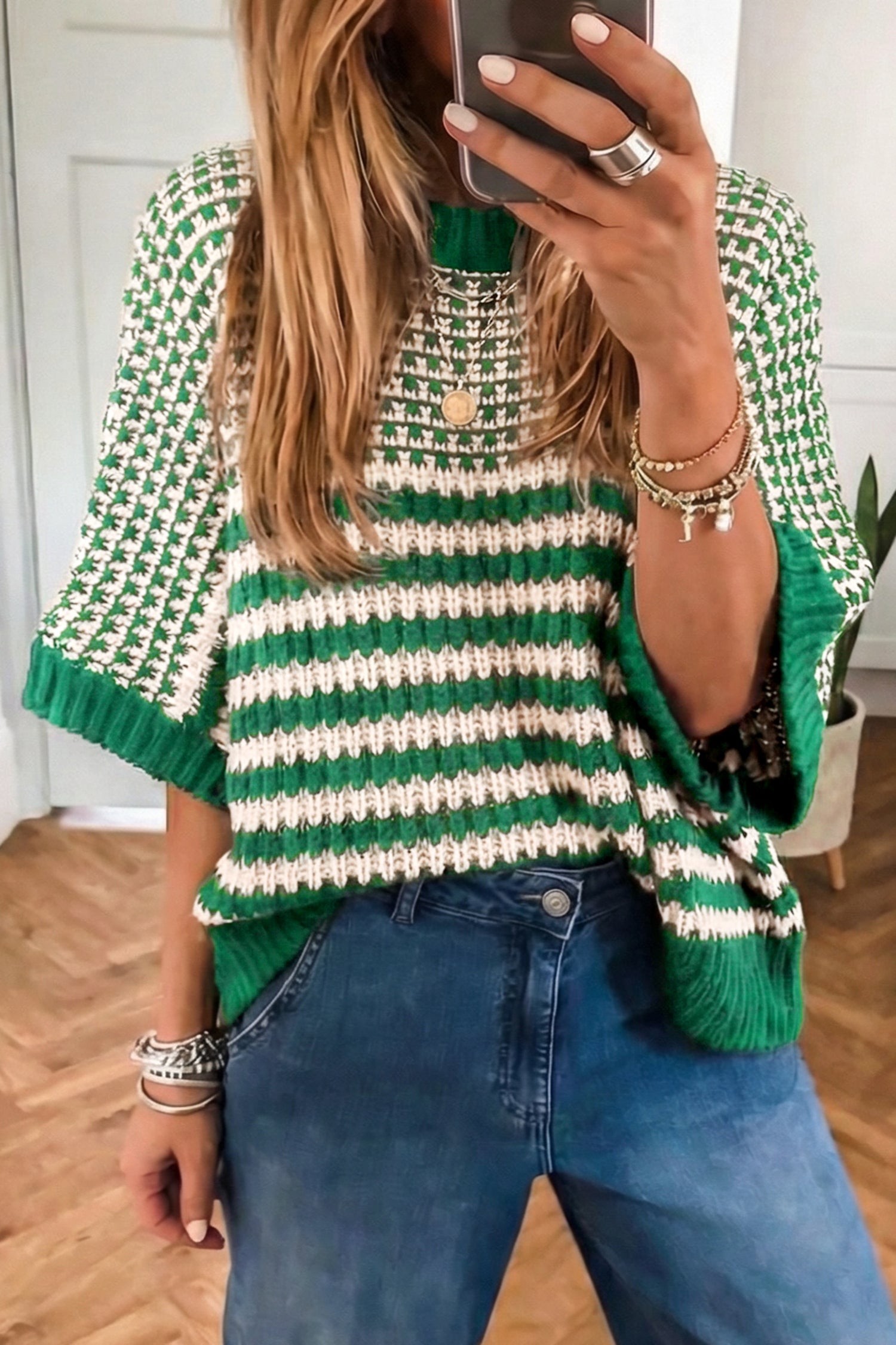 3/4 Draped Sleeve Slouchy Sweater
