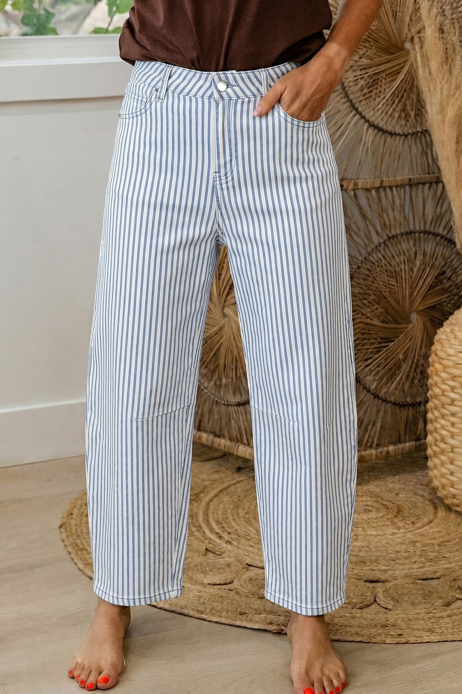 Striped Casual Barrel Jeans