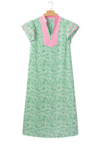 Green Plus Size Contrast Trim Flutter Sleeve Floral Kaftan Maxi Dress
