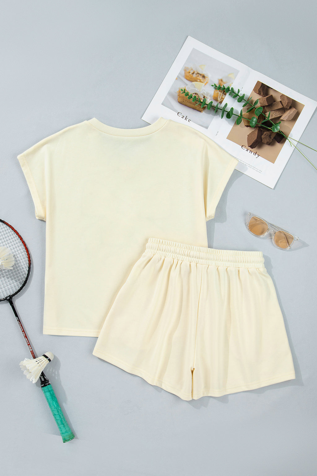 Contrast Leopard Bow Patched V Neck Loose Tee Drawstring Shorts 2pcs Outfit