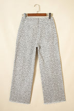 Leopard Frayed Edge Wide Leg High Waist Jeans