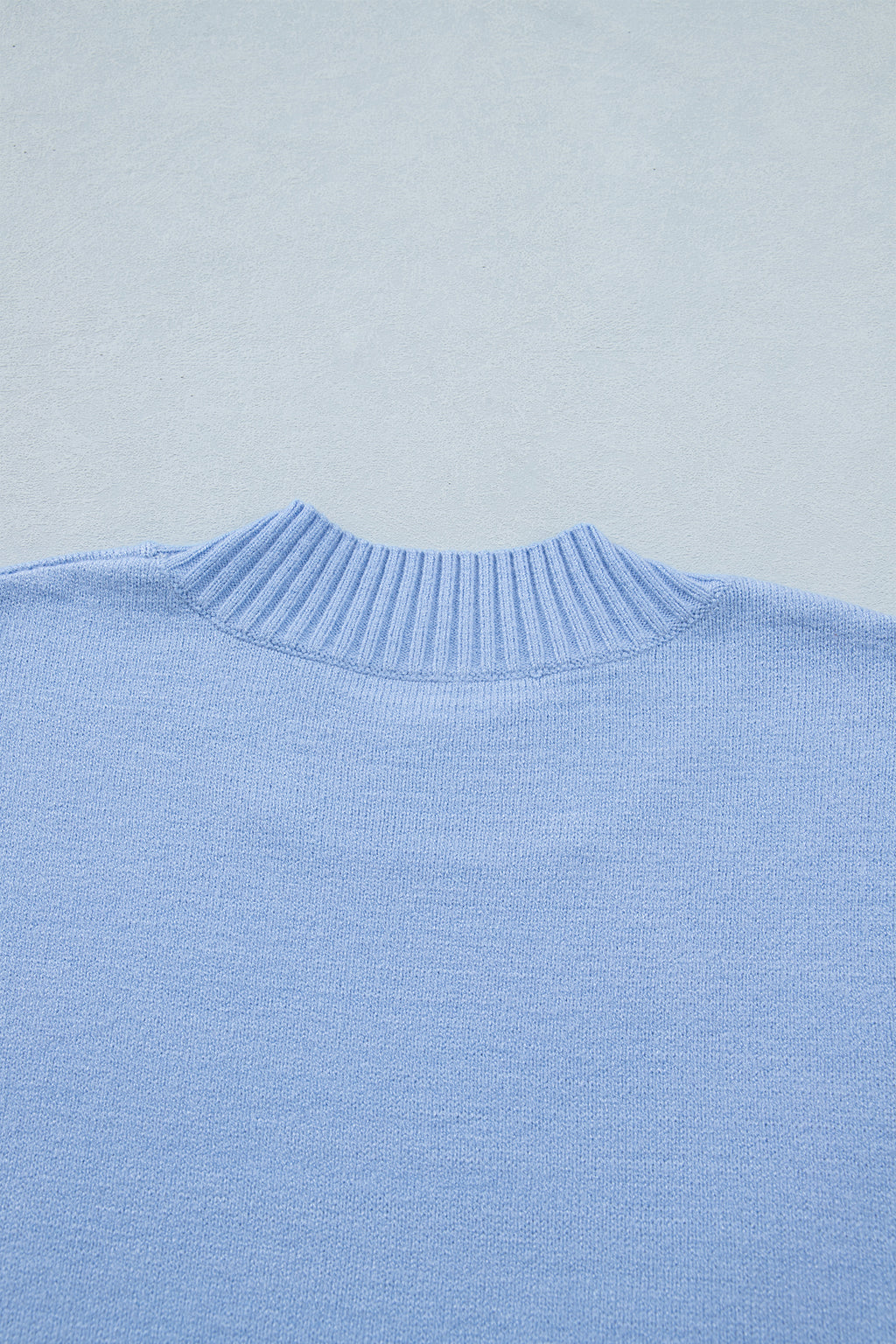 Solid Color Ribbed Trim Round Neck Ruffle Short Sleeve Sweater