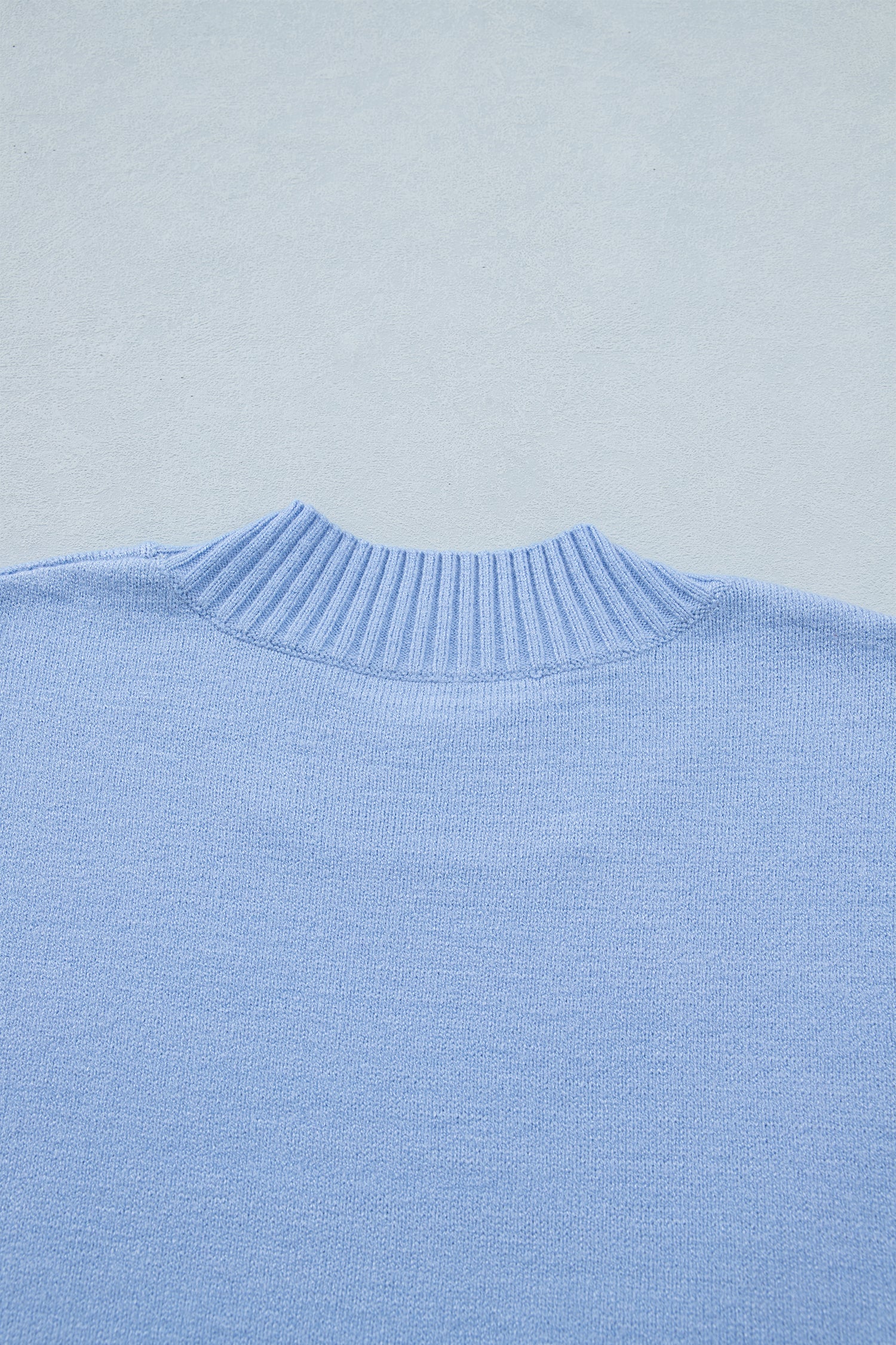 Solid Color Ribbed Trim Round Neck Ruffle Short Sleeve Sweater