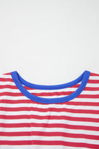 Striped Nautical Tie Contrast Trim Round Neck T Shirt Mini Dress