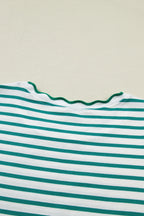Striped Scalloped Trim Round Neck T Shirt