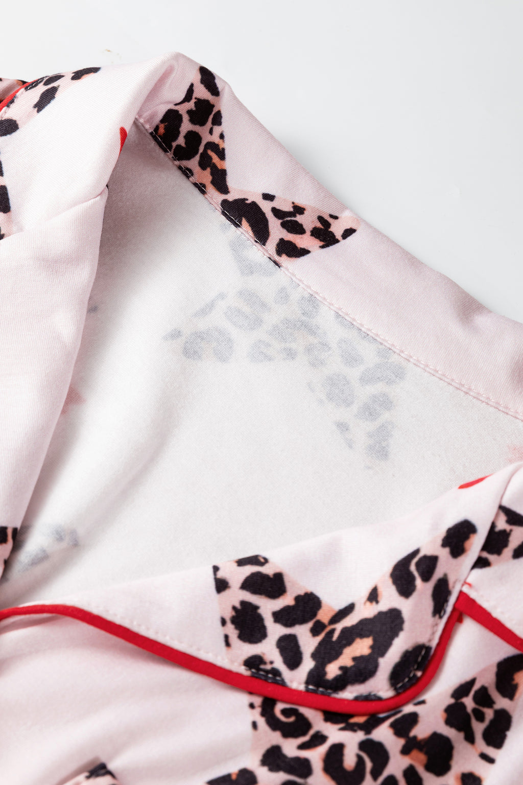 White Leopard Star Ribbon Bow Print Contrast Trim Short Pyjama Set