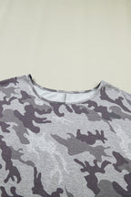 Grey Plus Size Camo Print Casual T Shirt