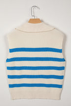 Light Blue Ribbed Half Zip Collared Sweater Vest