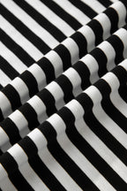 Black Striped Print V Neck Delicate Trim Casual Tee