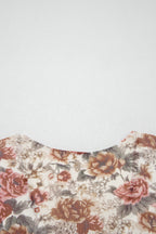 Red Floral Print Stitched Detail Tie V Neck Long Bell Sleeve Blouse