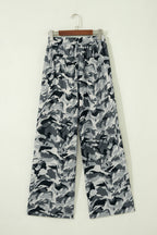 Green Camouflage Print Drawstring Casual Pants