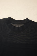 Black Plus Size Sheer Mesh Panel Short Sleeve Top